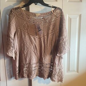 Democracy NWT Tan Crochet 100% Cotton Blouse Large